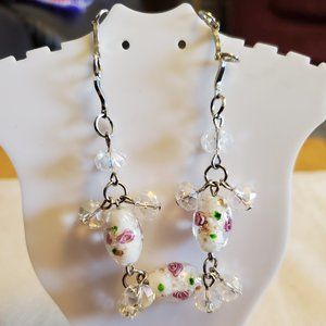 8" Silver Tone Floral Glass Bead Bracelet Casual Simple Women Fashion Design